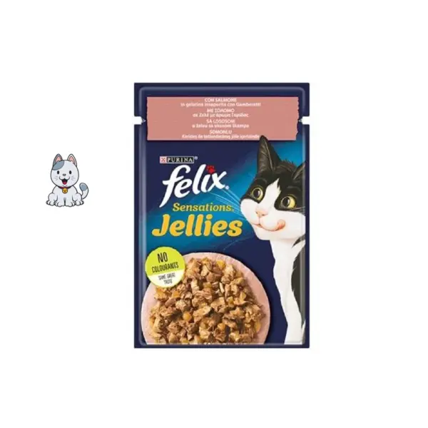 پوچ گربه فلیکس طعم ماهی سالمون و میگو 85 گرم Felix Sensations Jellies